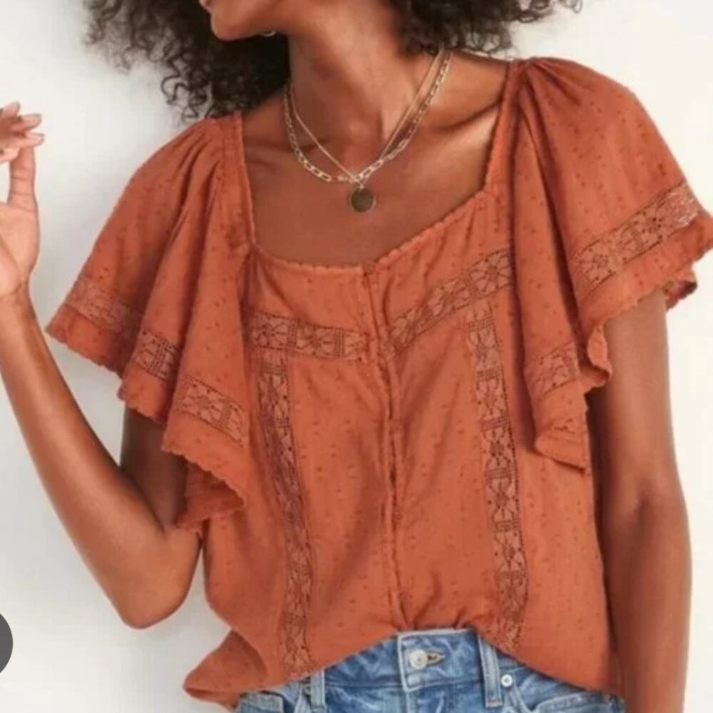 Old navy clip dot orange blouse size XXL